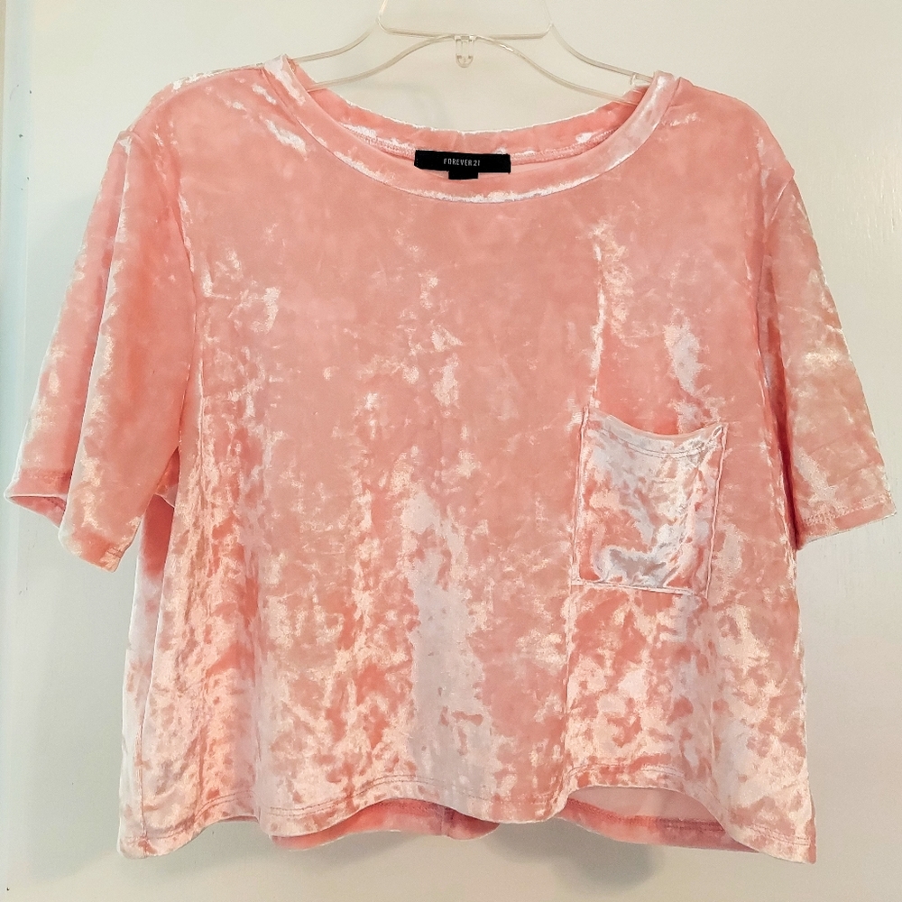 Y2K 2000s Pink Velour Velvet Juicy Couture Crop Top STRETCHY! Large